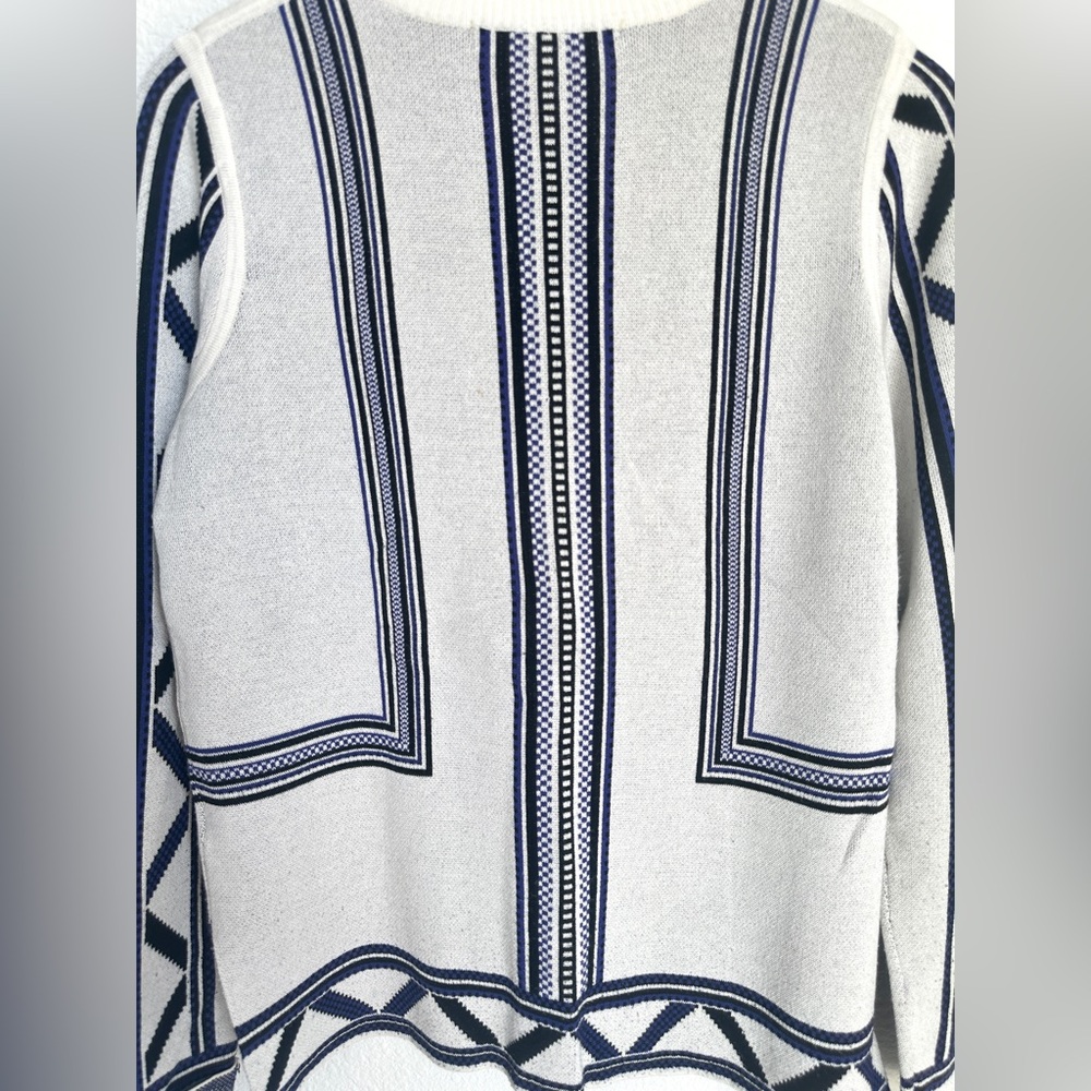Veronica Beard Geometric‎ Knit Crewneck Sweater Ivory Navy Size Medium - Picture 7 of 12